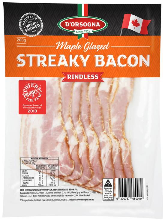 D'orsogna Premium Streaky Maple Bacon 200g