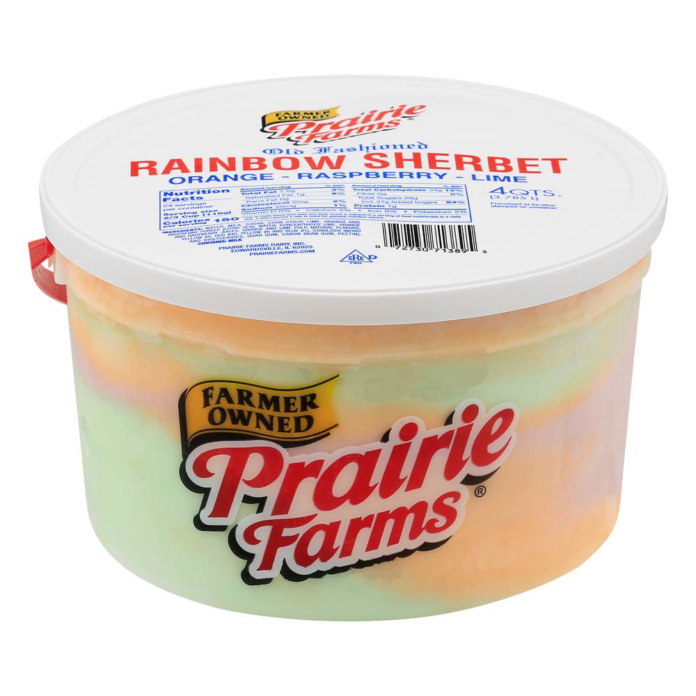 Prairie Farms Rainbow Sherbet, Orange - Raspberry - Lime (4 qt)