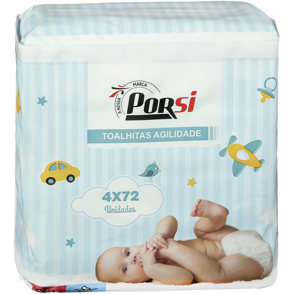PorSi - Toalhitas Bebé Recarga, embalagem de 4 x 72 unidades