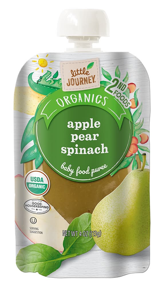 Little Journey Organics Baby Food Puree, Apple-Pear-Spinach (4 oz)