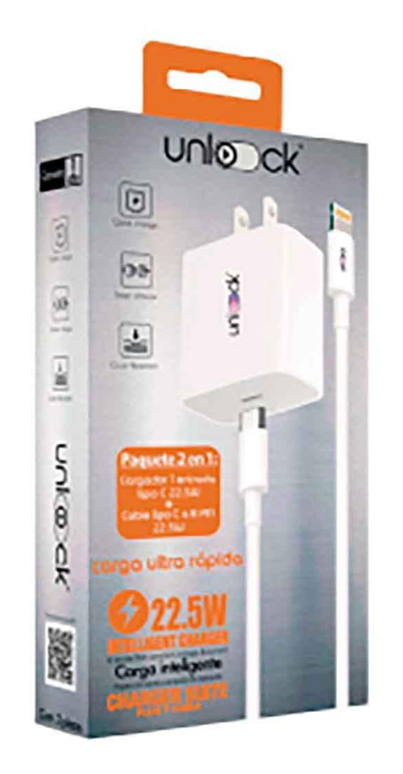 Unlock · Cargador pd 20w y cable 8-pin, blanco