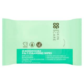 Co-op Skin Care 25 Biodegradable 3 in 1 Cleansing Wipes
