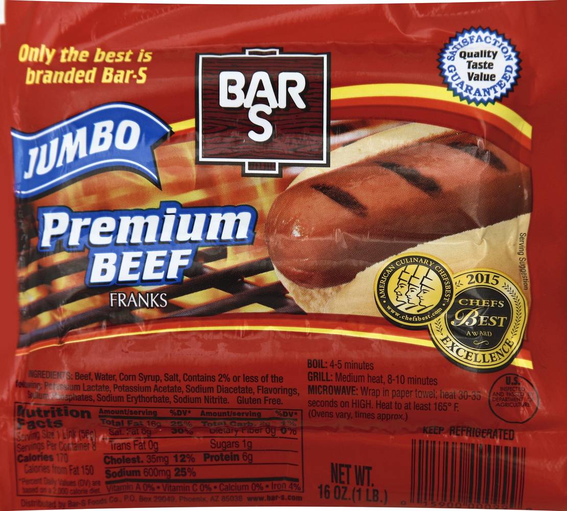 Bar-S Jumbo Premium Beef Franks (16 oz, 8 ct)