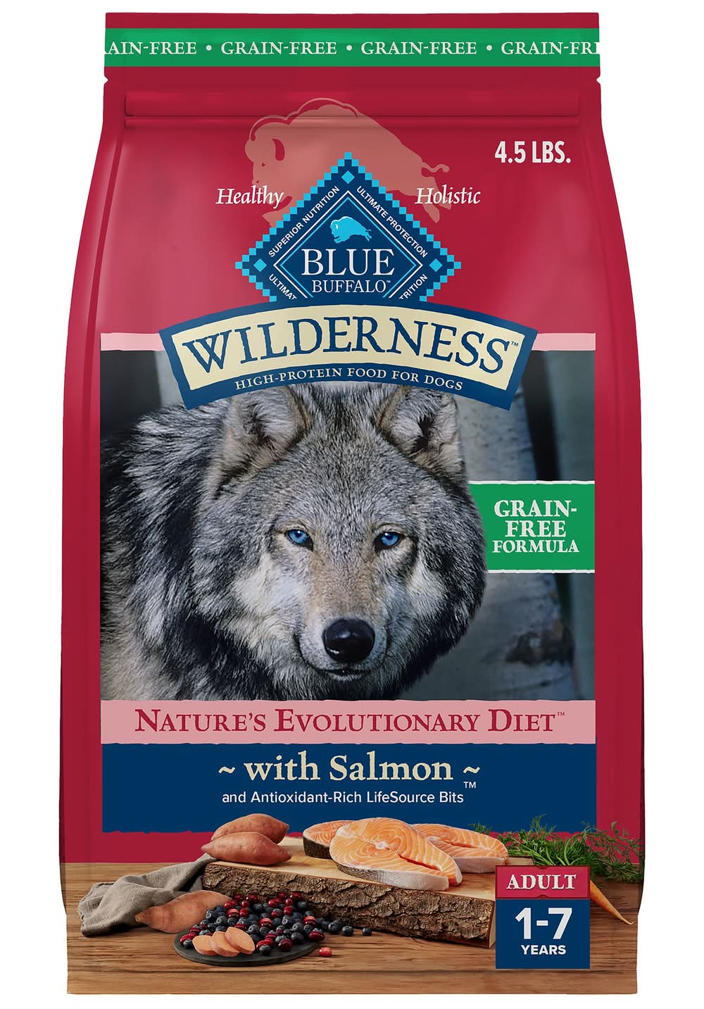 Blue Buffalo Wilderness Nature's Evolutionary Diet Adult Dog Dry Food - Grain Free, Salmon (Flavor: Salmon, Size: 4.5 Lb)