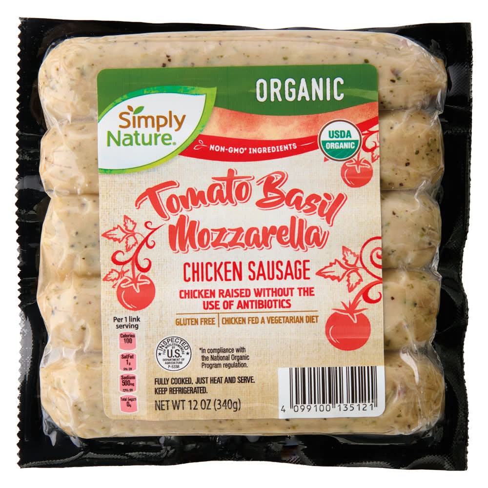 Simply Nature Organic Chicken Sausage- Tomato, Basil and Mozzarella