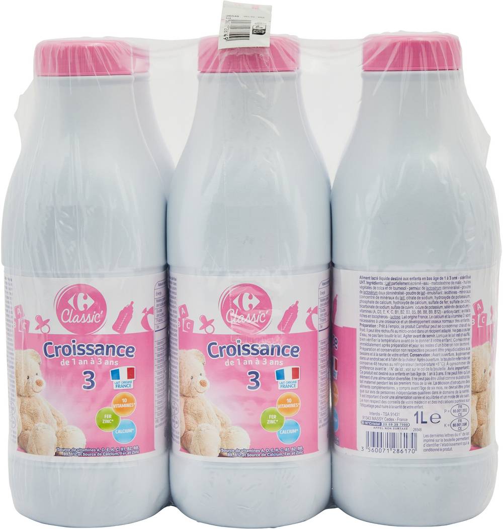 Carrefour Classic' - Lait bébé liquide croissance 3 (6 x 1L)