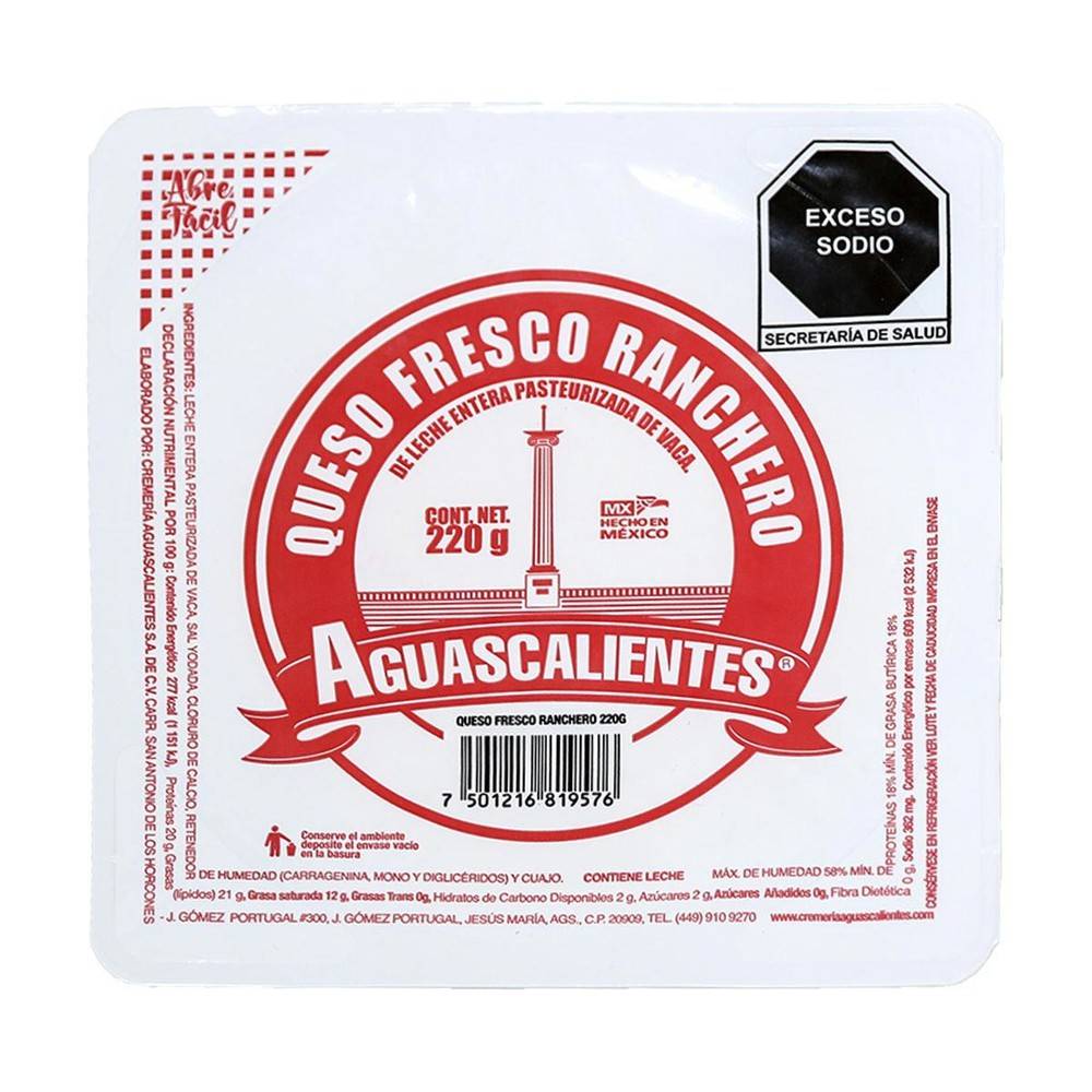 Aguascalientes · Queso fresco ranchero (220 g)