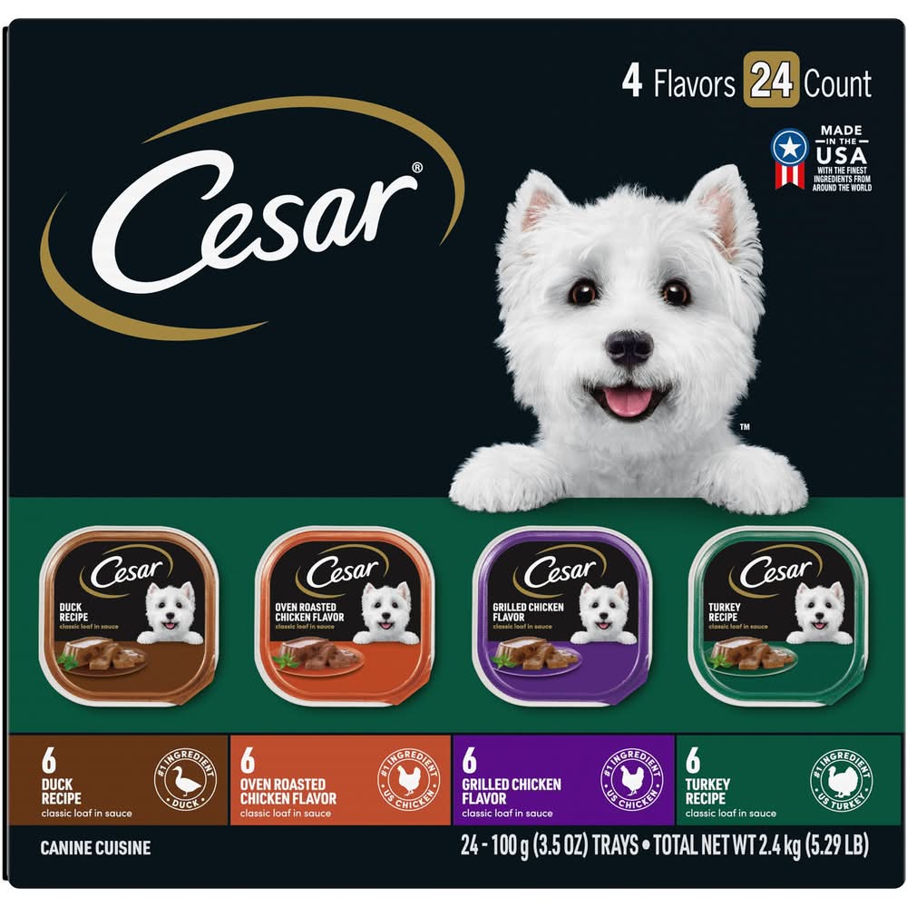 Cesar® Loaf in Sauce Adult Wet Dog Food - Poultry Flavors Variety Pack, 24 Count (Flavor: Chicken, Color: Assorted, Size: 3.5 Oz)