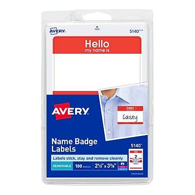 Avery White With Red Hello My Name Is Badge Labels (100 ct)