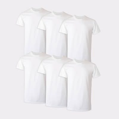 Hanes Crew Neck Soft & Breathable Tagless T-Shirt, Men, M, White (6 ct)