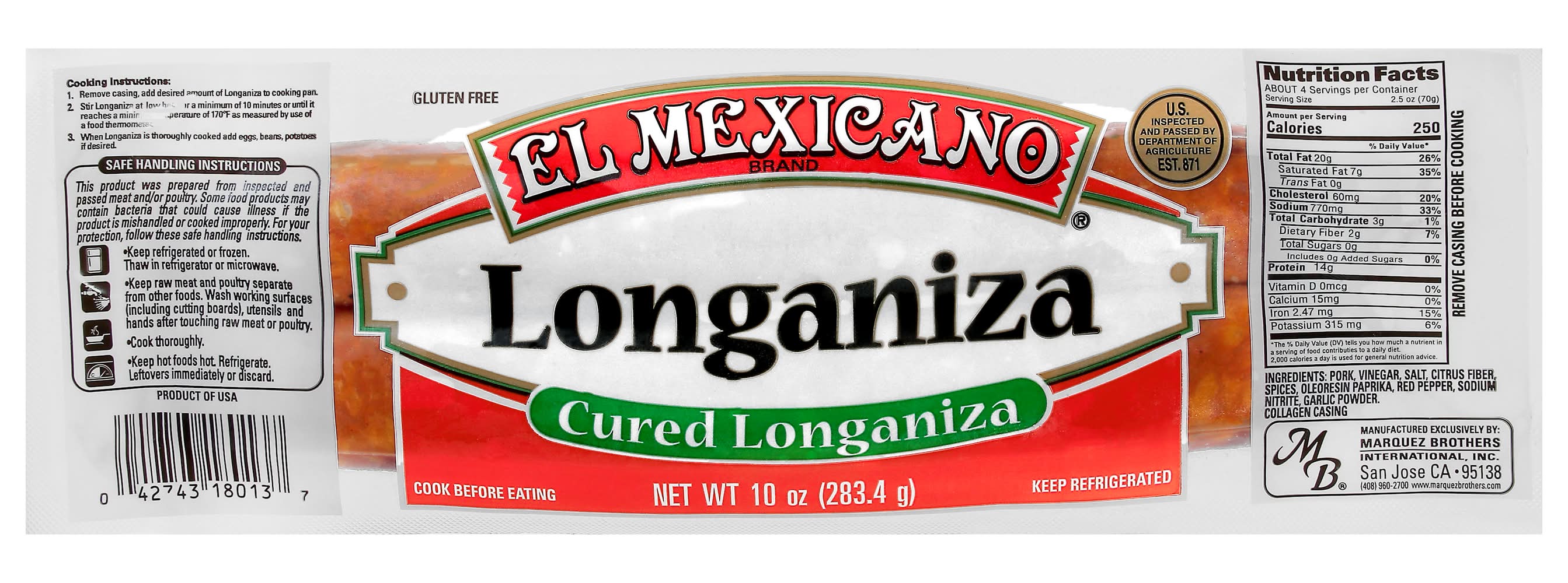 El Mexicano Cured Longaniza (10 oz)