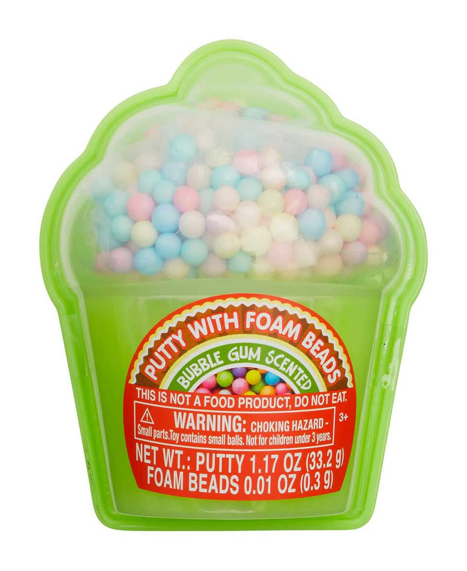 Putty Cupcake With Foam Beads, Bubble Gum, Assorted