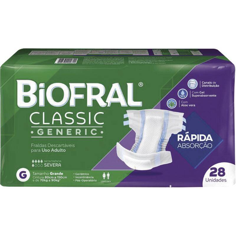 Tena fralda geriátrica biofral classic tamanho g (28 fraldas)