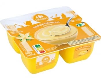 Natillas de vainilla Carrefour Classic' pack de 4 unidades de 125 g.