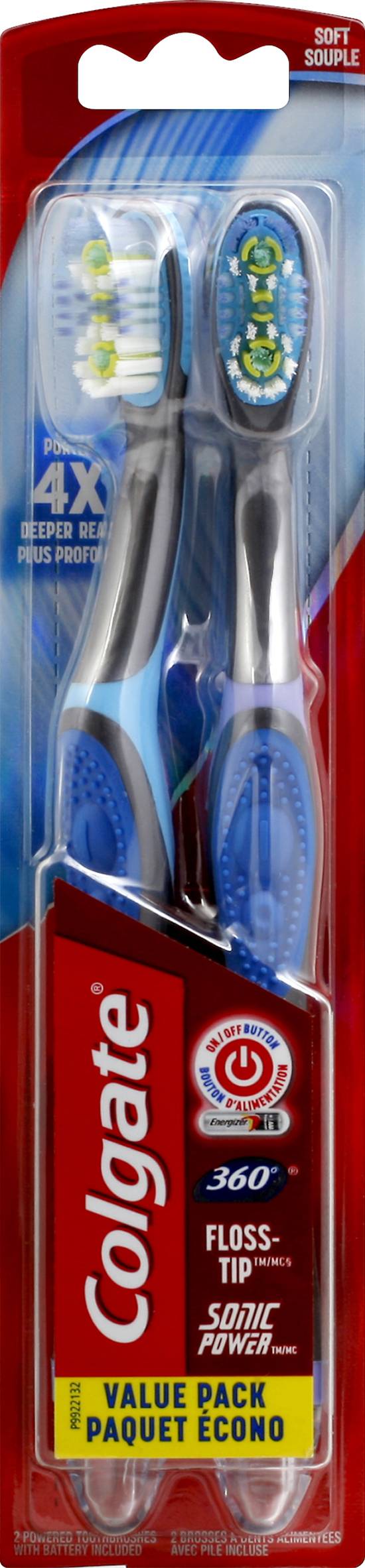 Colgate Floss-Tip Sonic Power Soft Toothbrush (2 toothbrushes)