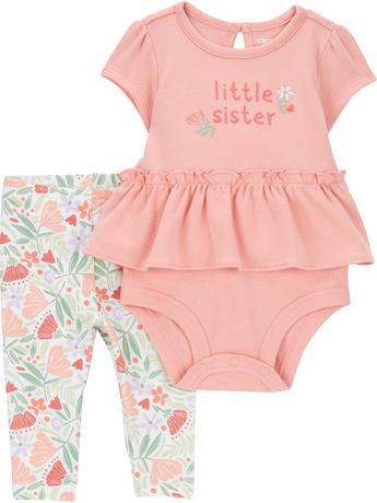Child of Mine made by Carter''s Infant Girls'' Body Suit Pant Set- Little Sister (Color: Grey, Size: 0-3 Months)