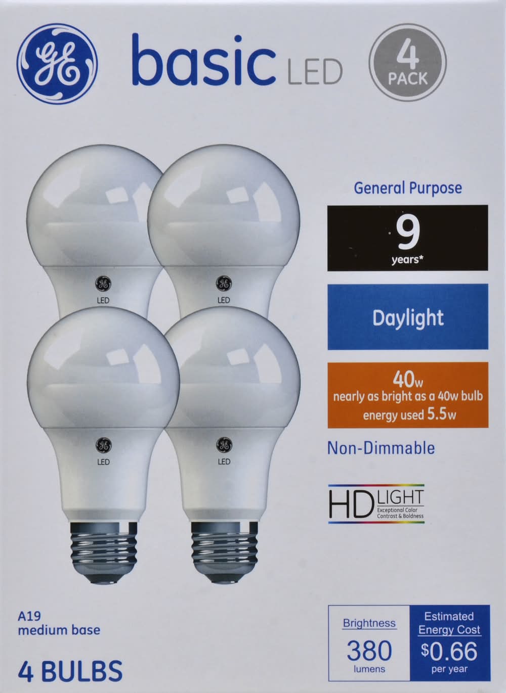 General Electric Basic Led 40w/5.5w 380 Lumens Light Bulb Non-Dimmable