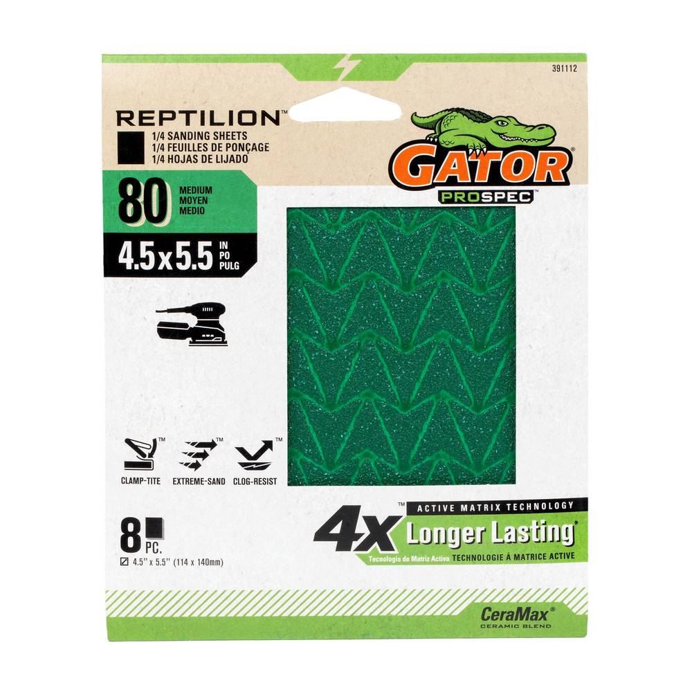 Gator Reptilion 8-Piece Ceramic Alumina 80-Grit Sheet Sandpaper | 391112