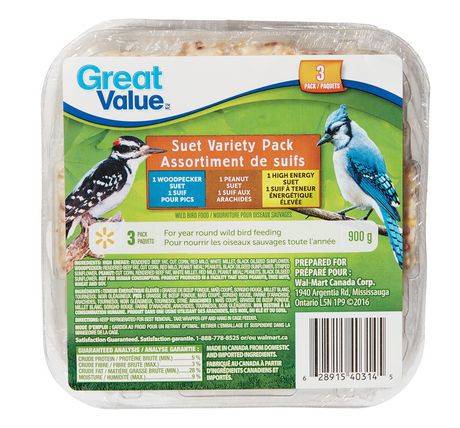 Great Value Suet Variety pack Wild Bird Food (900 g, 3 pack)