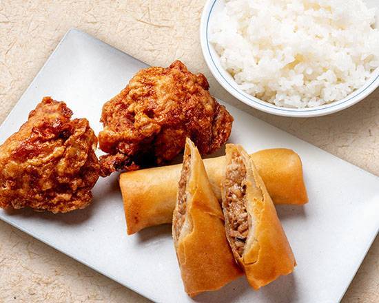 唐揚げ＆春巻き定食 Fried Chicken + Spring Roll Set Meal