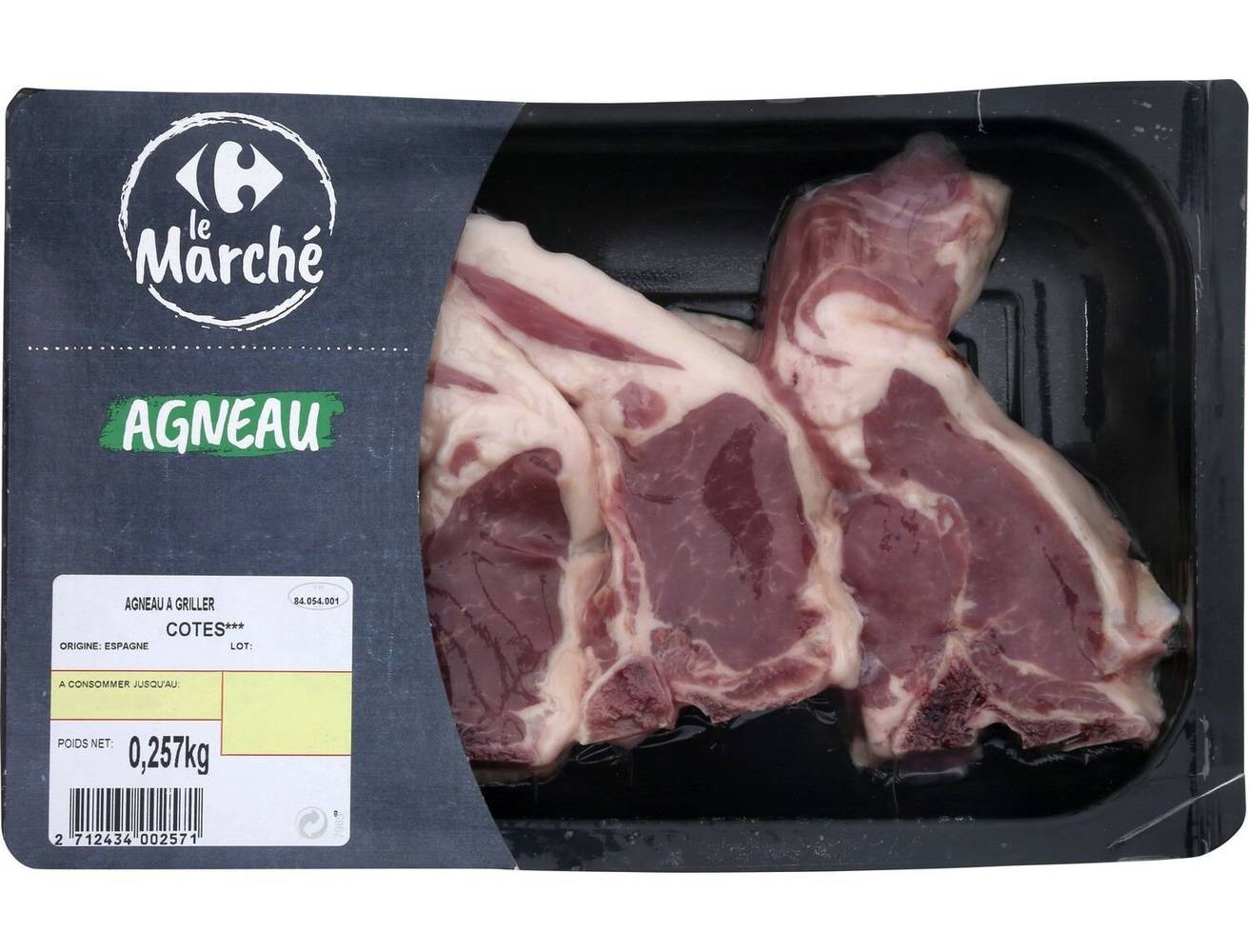 Carrefour - Viande d'agneau côtes sans os à griller (300g)