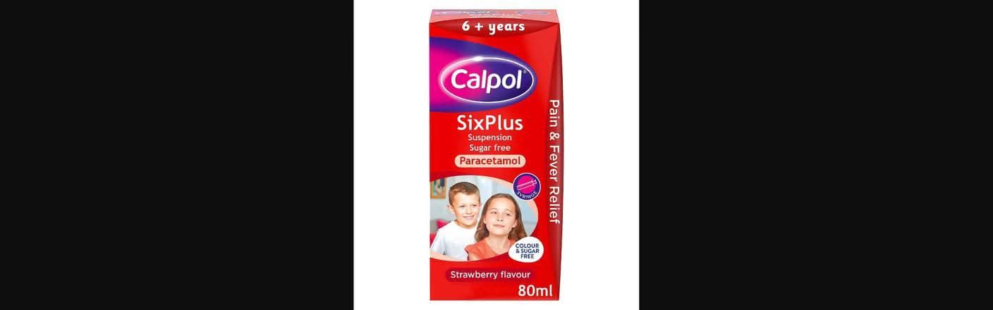 Calpol Strawberry, Six Plus Sugar Free Paracetamol Medication Suspension 6+ Years (80ml)