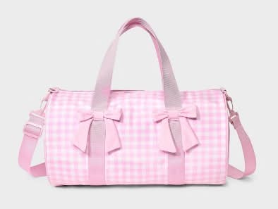 Cat & Jack Girls' Gingham Printed & Bows Duffel Bag, Pink