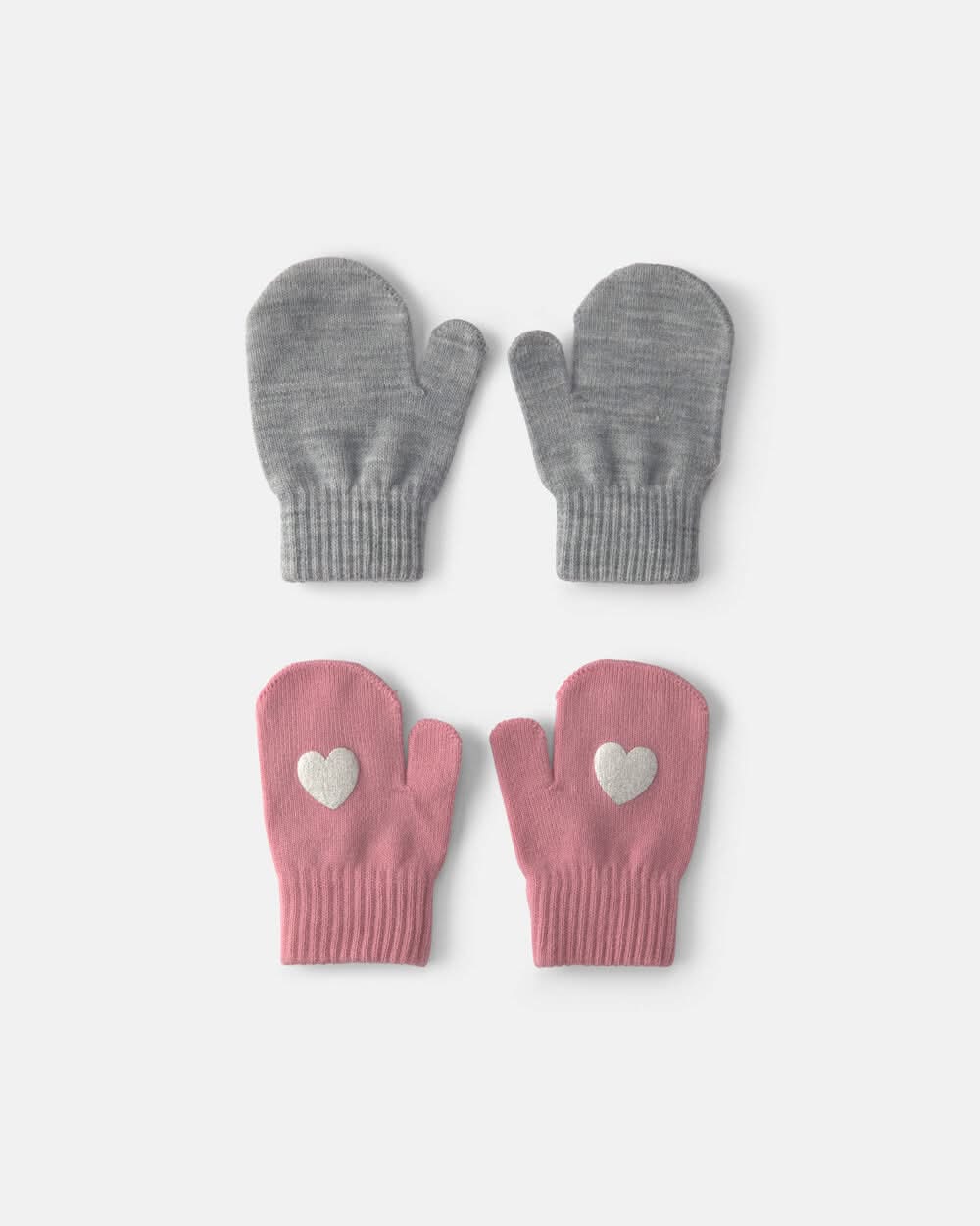 Toddler Girl 2-Pack Heart Mittens - Pink/Grey - 2T-4T