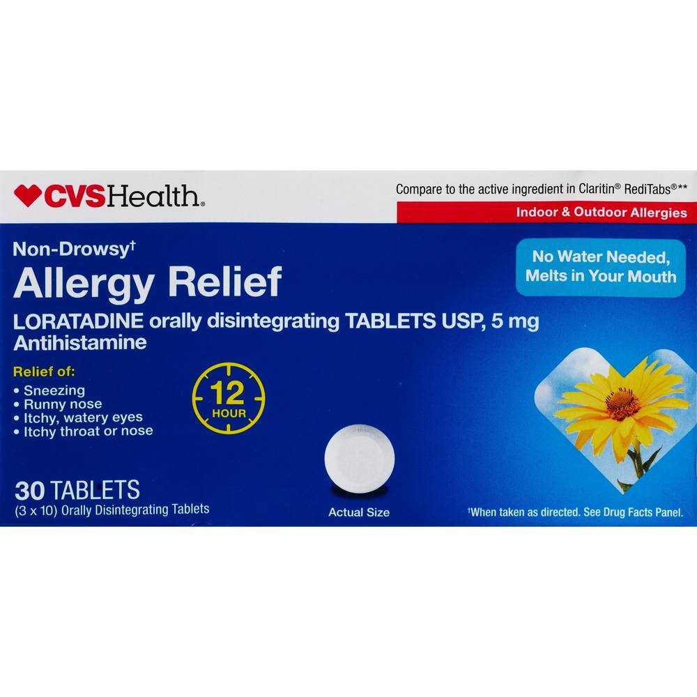 CVS Health Non-Drowsy Allergy Relief Loratadine Orally Disintegrating Tablets, 30 CT