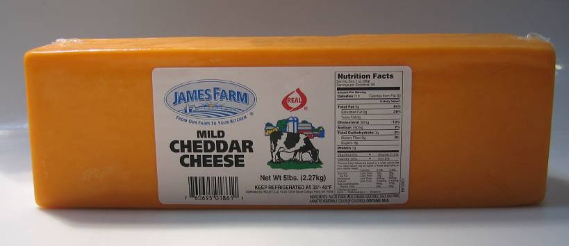 James Farm - Mild Yellow Cheddar Cheese Loaf - 5 lbs (Case of 2)