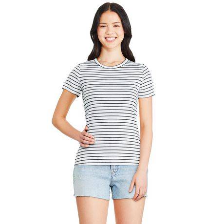 George Women''S Short Sleeve Rib Tee (Color: White, Size: L)