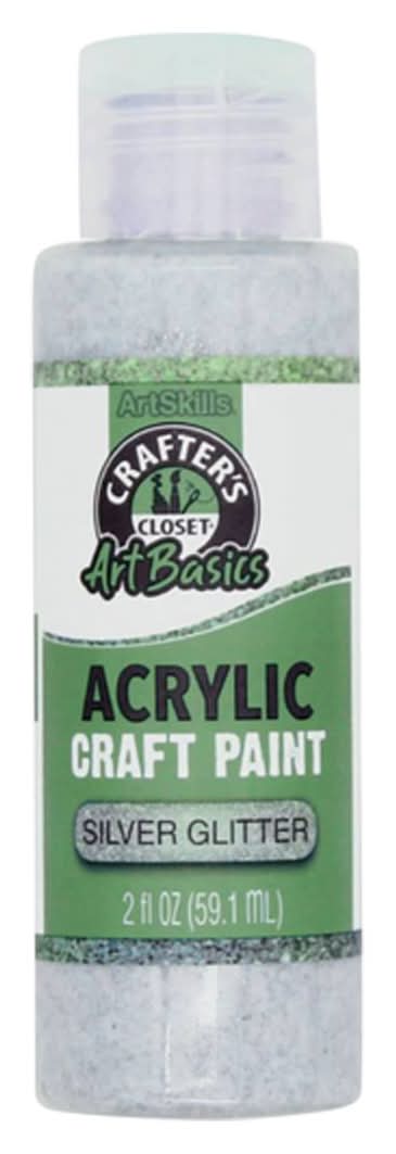 Crafter's Closet Artbasics Acrylic Matte Craft Paint, Silver Glitter (2 fl oz)