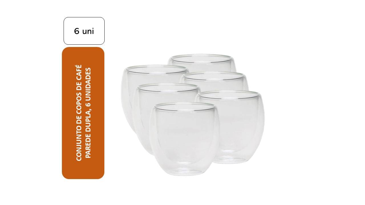 Member's mark conjunto de copos de vidro com parede dupla para café (6un, 80 ml)