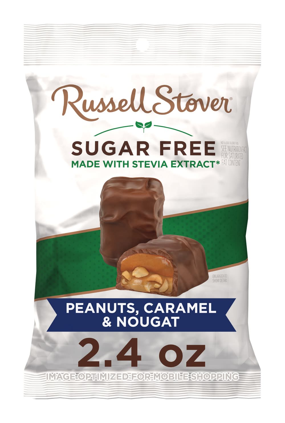 Russell Stover Sugar Free Milk Chocolate, Peanut-Caramel-Nougat (2.4 oz, 4 ct)