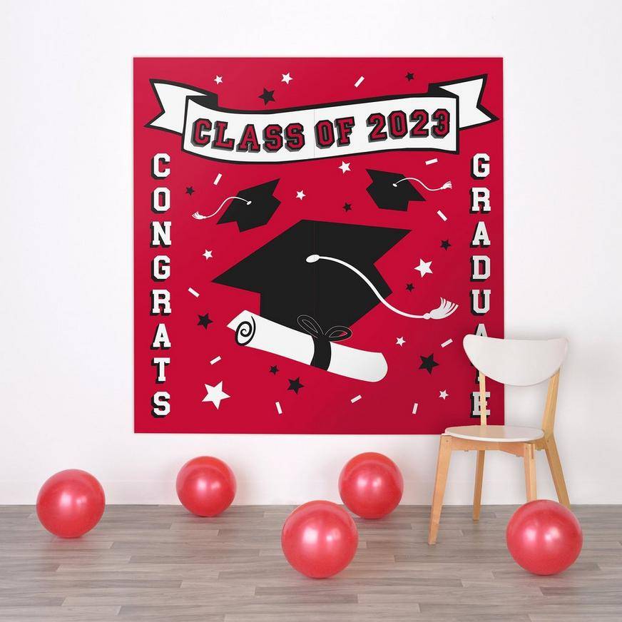 Red Class of 2023 Graduation Plastic Scene Setter, 5.4ft x 5.4ft