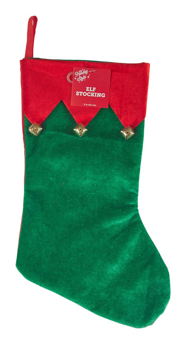 Holiday Style Christmas Elf Stocking, 17 in, Assorted