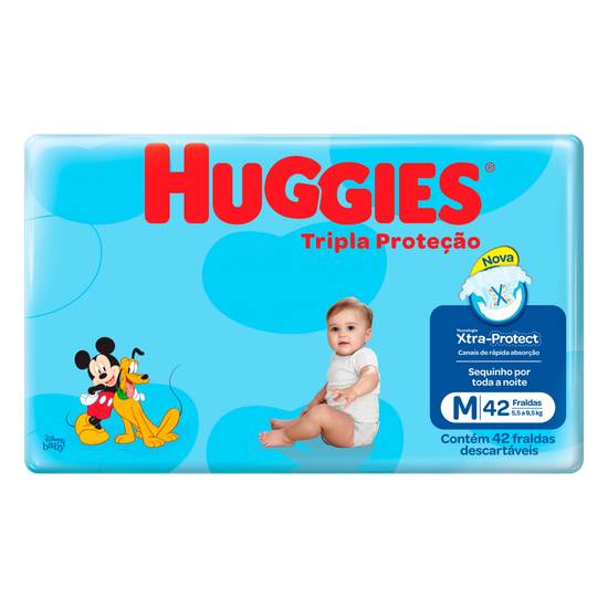 Huggies fralda infantil descartável tripla proteção m (42 fraldas)
