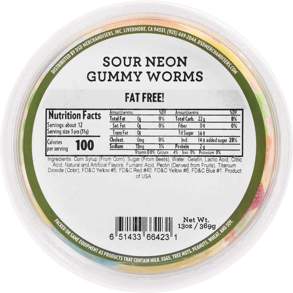 DSD Merchandisers Sour Neon Gummy Worms (13 oz)