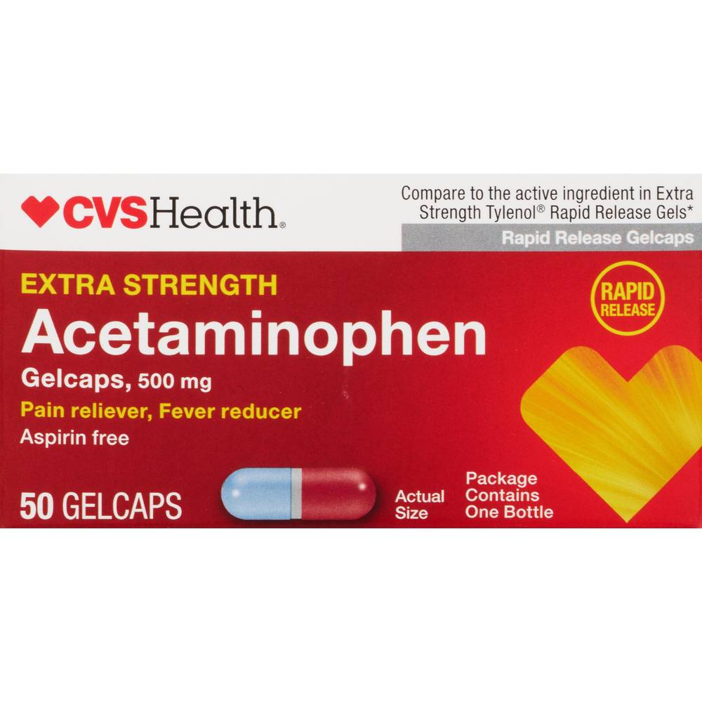 Cvs Health Extra Strength Acetaminophen Pain Reliever & Fever Reducer 500 Mg Gelcaps, 50 Ct