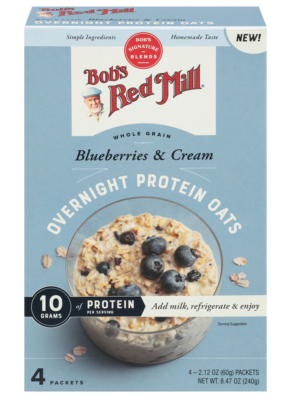 Bob's Red Mill Blueberries and Cream Overnight Protein Oats (4 x 2.12 oz)