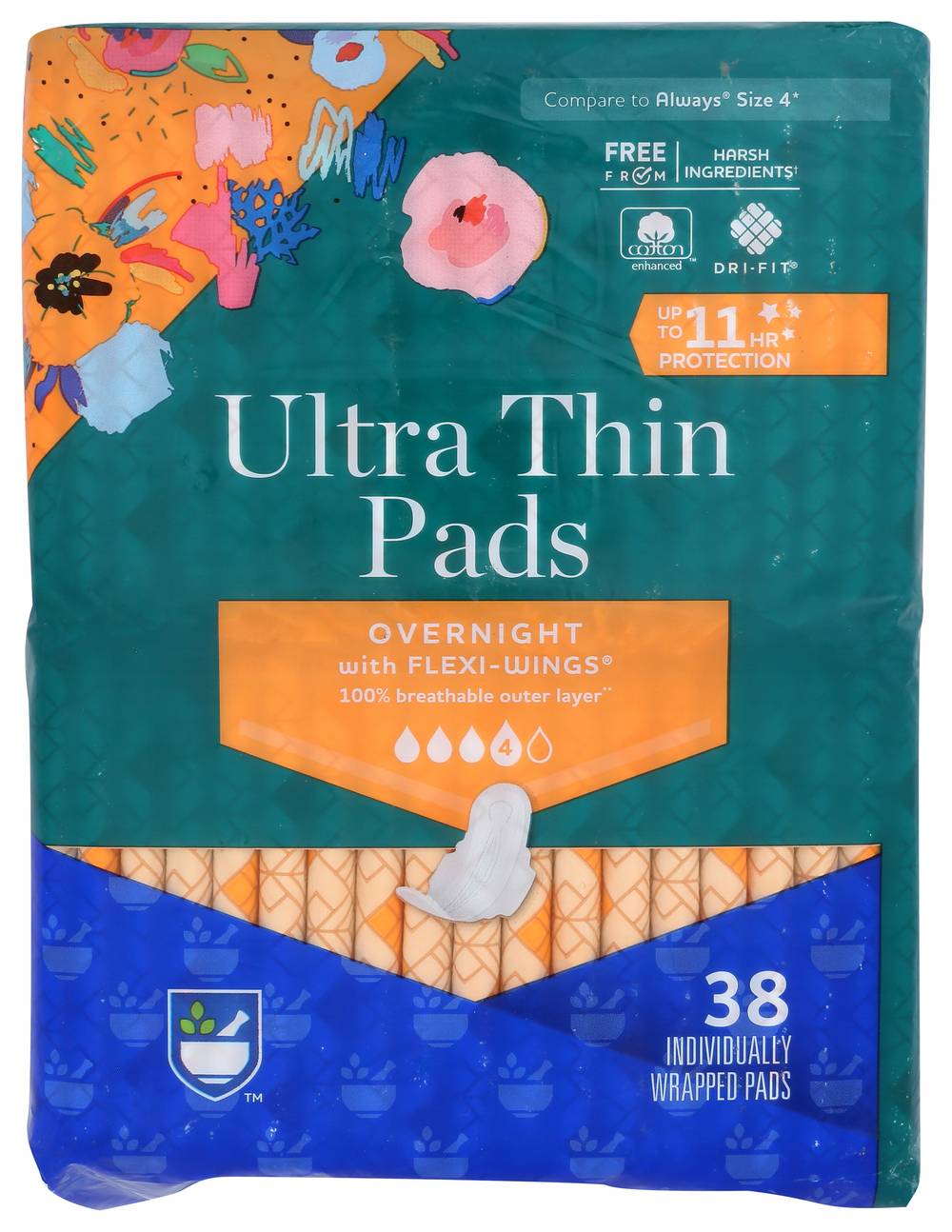 Rite Aid Ultra Thin Pads Overnight Flexi Wings (38 ct)