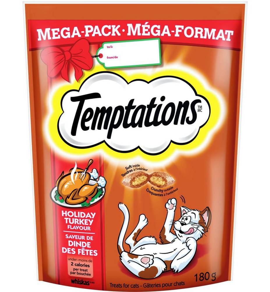 Whiskas gâteries pour chats à saveur de dinde succulente en méga format, temptations (180 g) - temptations holiday turkey cat treats (180 g)