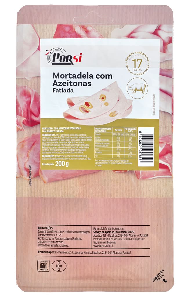 PorSi  - Mortadela fatiada com azeitonas, embalagem de 200g