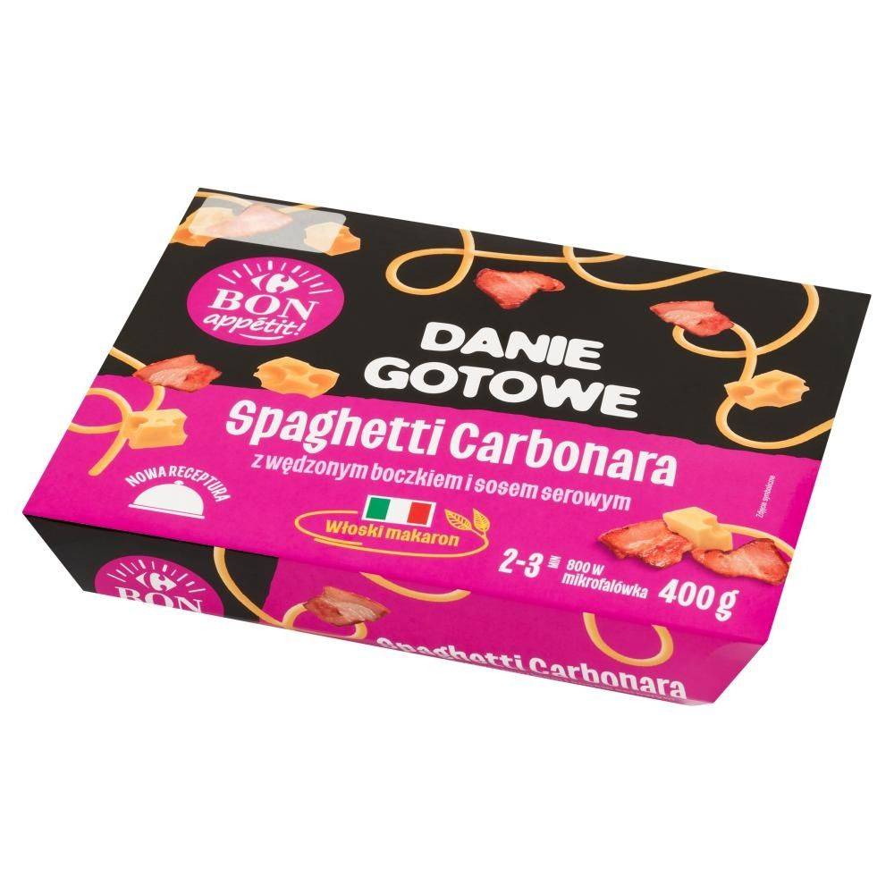 Carrefour Bon Appétit! Danie gotowe spaghetti carbonara z wędzonym boczkiem i sosem serowym 400 g