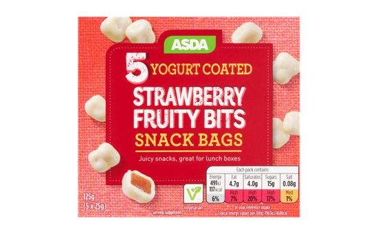 Asda Yogurt Coated Strawberry Fruity Bits Snack Bags 5 x 25g (125g)