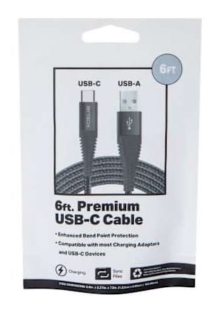 6ft Braided Premium USB-C To USB-A Cable Black 2