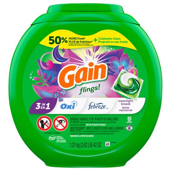 Gain Flings! Moonlight Breeze Laundry Detergent (60 pacs)