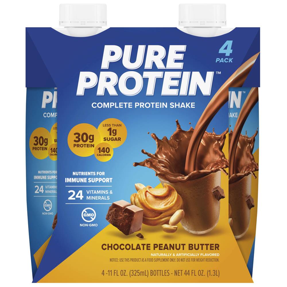 Pure Protein Protine Shake, Chocolate Peanut Butter (4 x 11 fl oz)