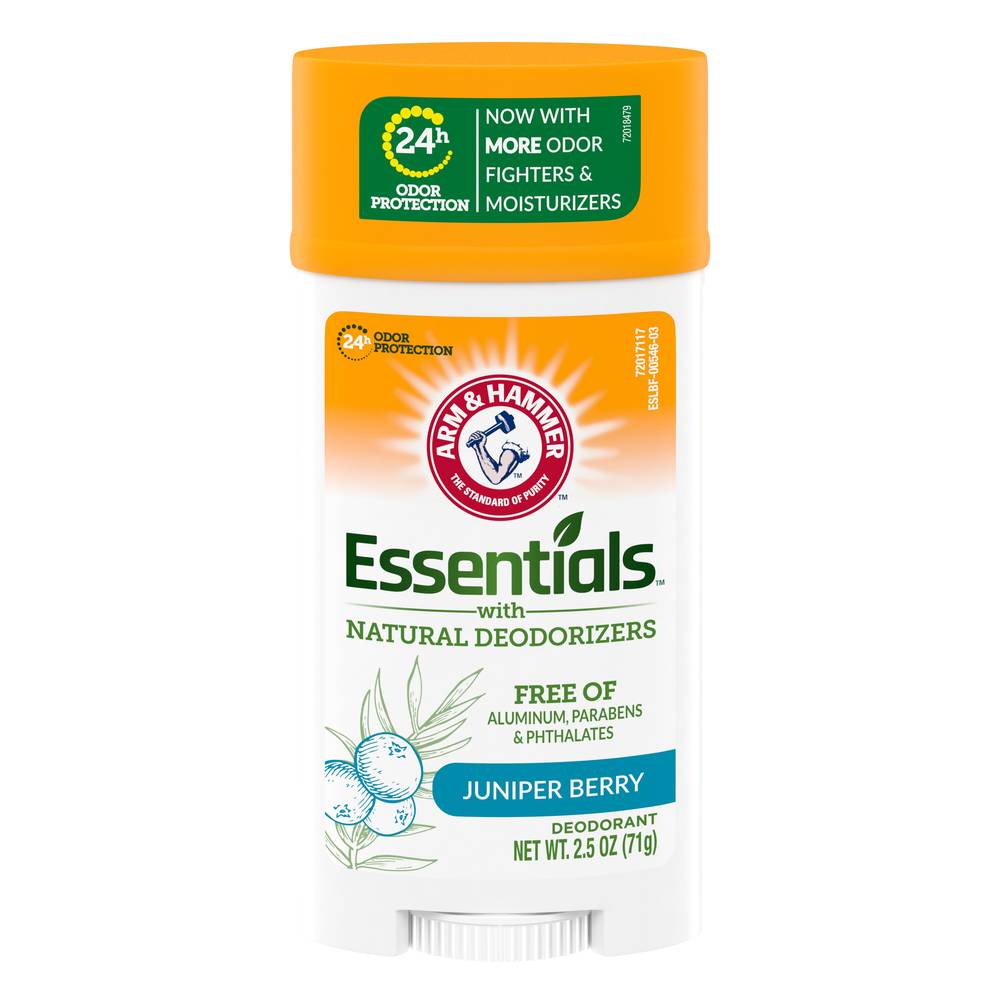 Arm & Hammer Essentials Deodorant, Stick, Clean Juniper Berry, 2.5 Oz