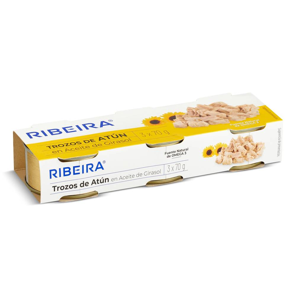 Trozos De Atún En Aceite De Girasol Ribeira Lata 3 X 52 G